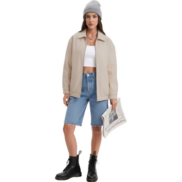 Womens Oversized Faux Leather Jacket Zip Up Motorcycle Loose Fit Fall Outfits - Picture 3 of 6